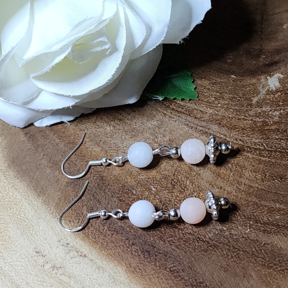 14. Dangle Earrings With Peach Colored Stone Beads And Silver Accents - Picture 6 of 7